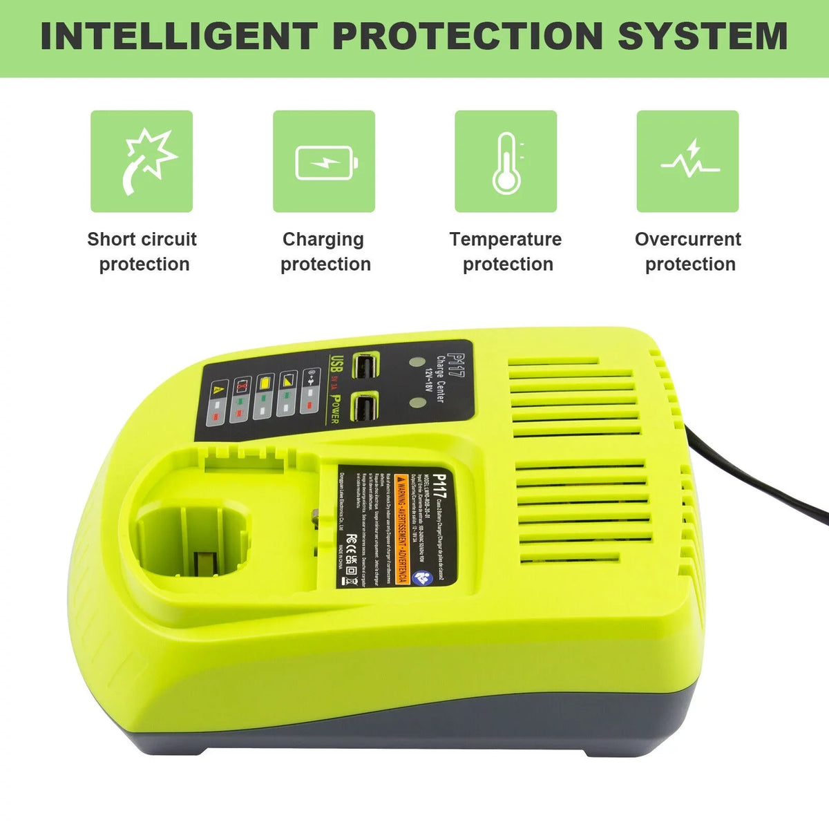 18V P117 Fast Charger For Ryobi P108 Li-ion Battery P107 P104 P109 P103 USize Plug