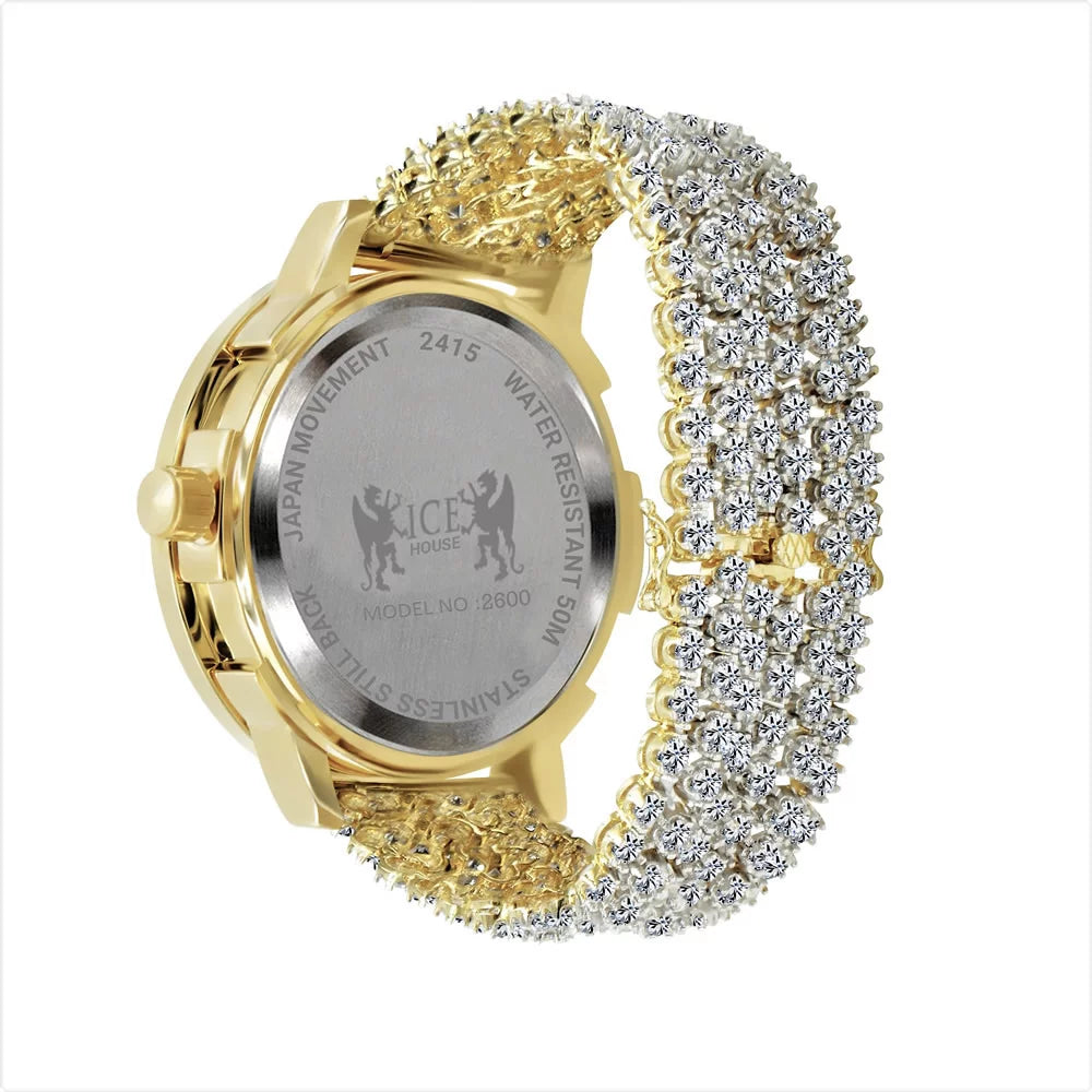 Luxury Iced Khronos Celebrity Wear Yellow Gold Finish Sizeimulated Diamonds Custom Band Sizeolitaire Bezel Joe Rodeo JoJo Watch