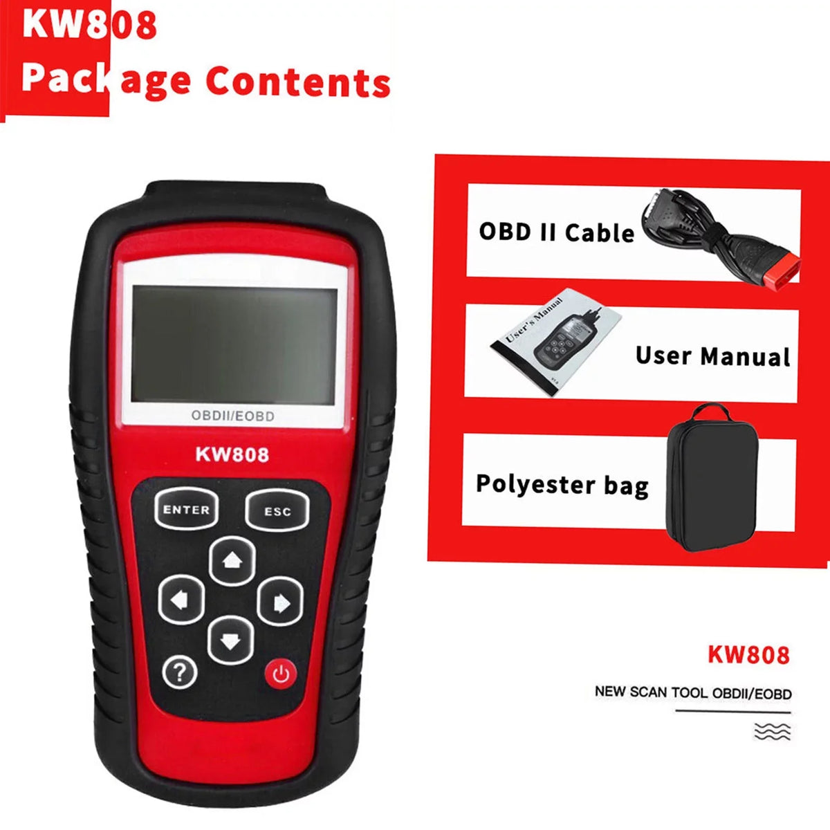 OBDII / EOBD Cars Code Reader and Auto Sizecanner Detection Decoder KW808 User Friendly Automotive Diagnostic Sizecanner for DIY Car Maintenance