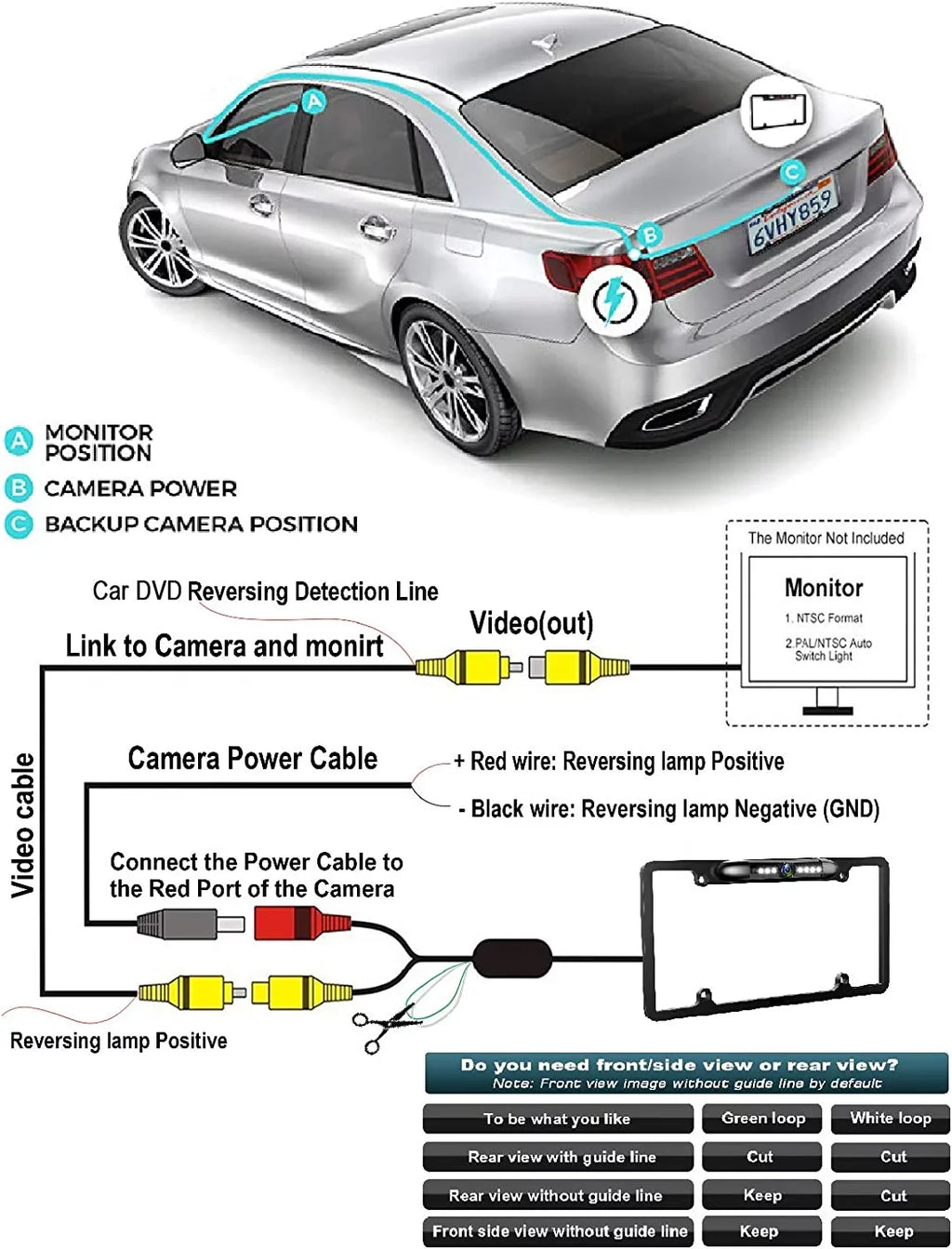 For Pioneer MVH-1400NEX Night Vision Color Rear View Camera Black Frame