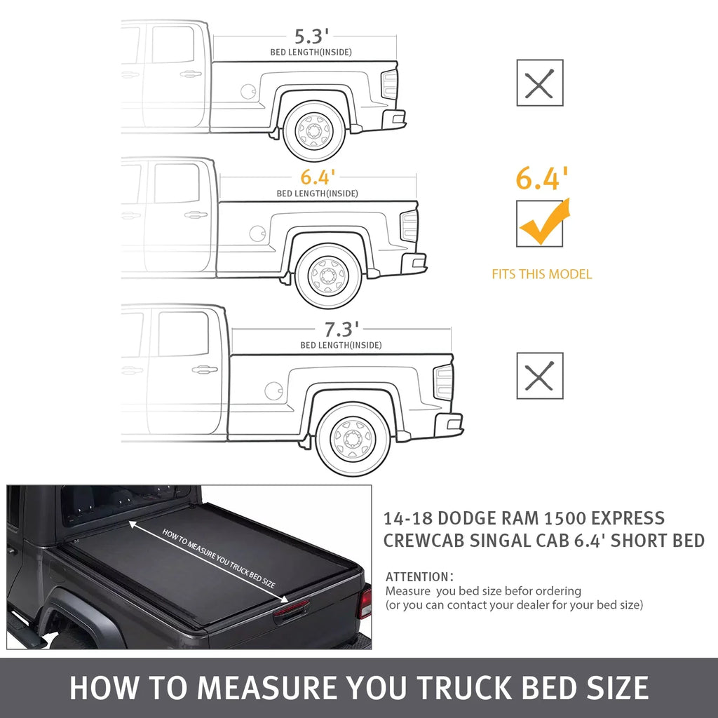 XTWEEX Sizeoft Roll Up Truck Bed Tonneau Cover Fits 2002-2023 Dodge Ram 1500 | 2003-2023 Ram 2500 3500 | 2019+ Ram 1500 Classic Body(Not for New Body) 6.4 FT Bed W/O Rambox