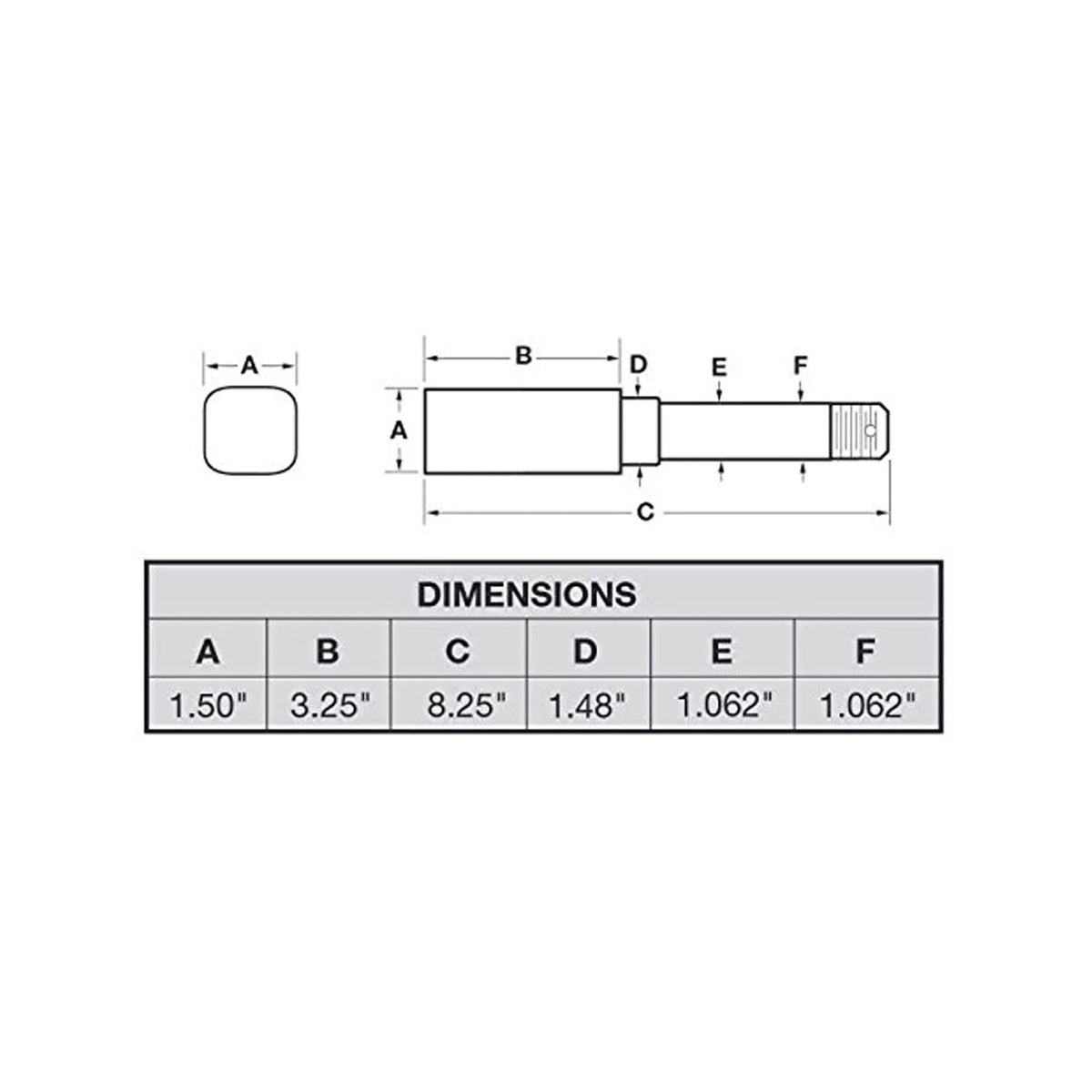 Sizequare Sizetock - Trailer Axle Sizepindle For 1-1/16 Inch I.D. Bearings