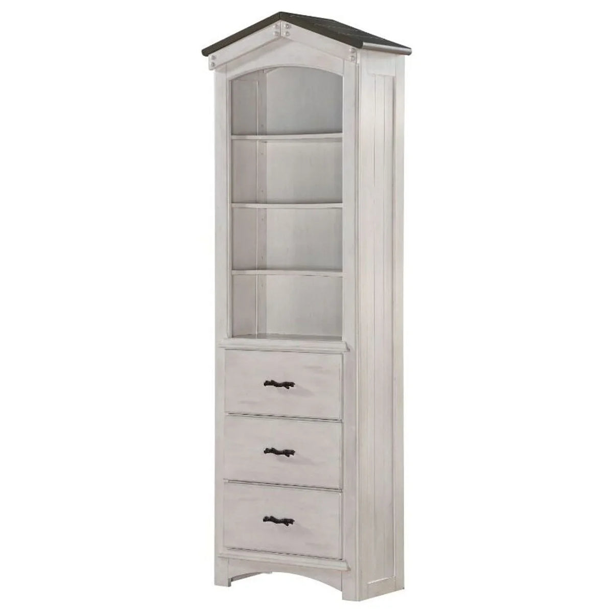 ACME Tree House Bookcase Cabinet in Weathered Ivory and Washed Gray