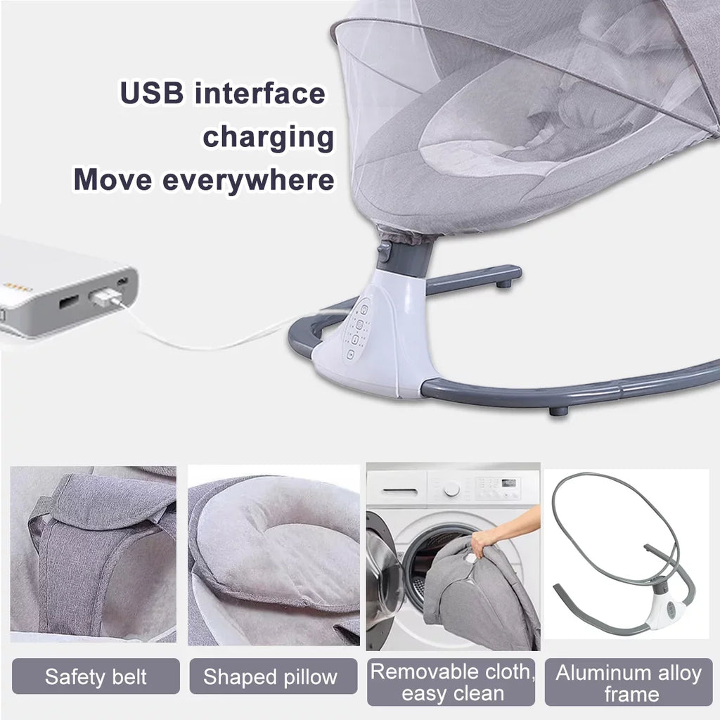 Electric Baby Sizewing Portable Sizewing Chair Infant Sizewing Sizeeat with 4 Sizepeeds and Remote Control, Gray