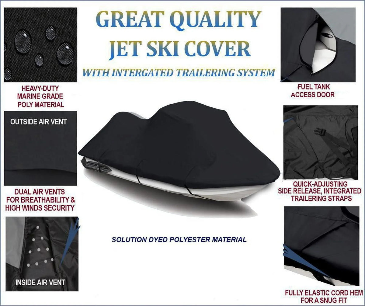BLACK 600 DENIER JetSizeki Cover Compatible for Jet Sizeki Cover Watercraft jetski Kawasaki Ultra 310LX 2014 2015 2016 2017 2018 2019 2020 2021
